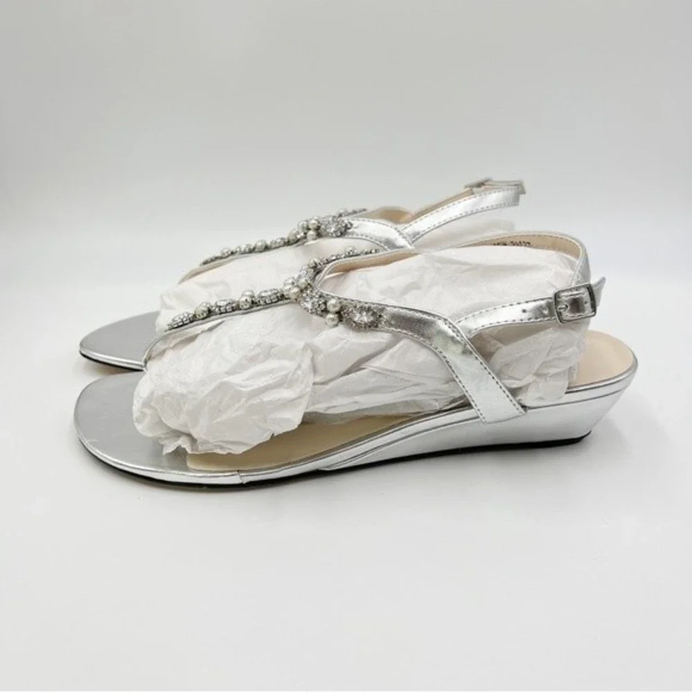 10W 10 W WIDE WIDTH Dyeables Women's Myra Jeweled Low Wedges Sandals Heels Shoes